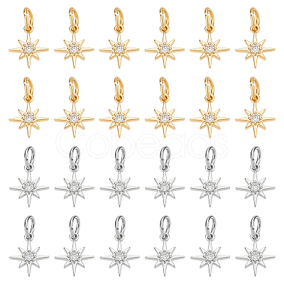 24Pcs 2 Colors Brass Cubic Zirconia Pendants PALLOY-BC00005-1