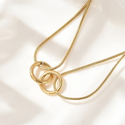 304 Stainless Steel Double Layer Snake Chain 2-Ring Link Necklaces NJEW-R017-01G-1