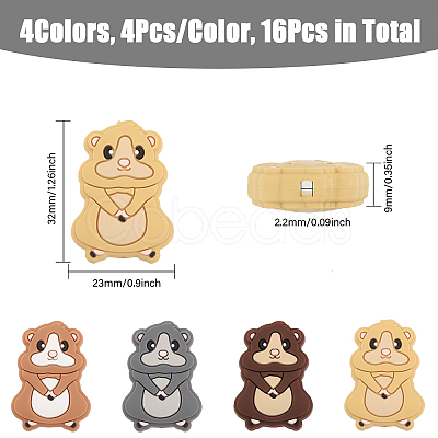 CHGCRAFT 16Pcs 4 Colors Squirrel Food Grade Eco-Friendly Silicone Beads SIL-CA0003-02-1