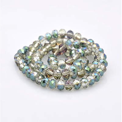 Half Rainbow Plated Faceted Rondelle Electroplate Glass Beads Strands GLAA-A024D-HR01-1