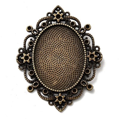 Tibetan Style Alloy Rhinestone & Oval Tray Cabochon Settings X-TIBEP-5436-AB-LF-1