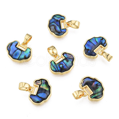 Synthetic Abalone Shell/Paua Shell Charms with Real 18K Gold Plated Brass Findings KK-N233-426-1