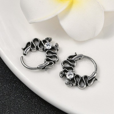 Snake 316 Surgical Stainless Steel Clear Cubic Zirconia Hoop Earrings X-EJEW-G416-39AS-1