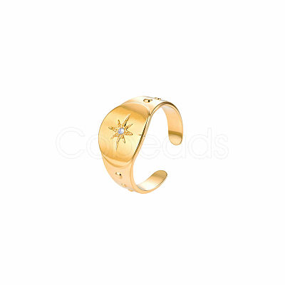 304 Stainless Steel Rhinestone Cuff Open Rings for Women FN8845-1-1