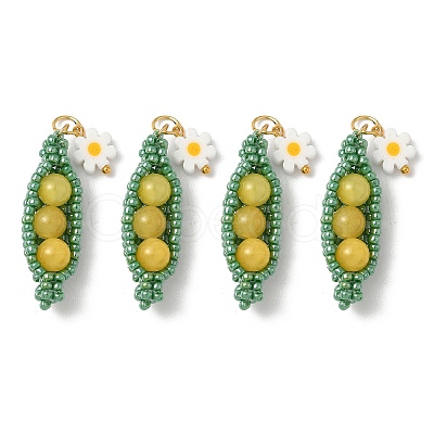 Glass Seed Beaded Pea with Flower Pendants PALLOY-MZ00923-1