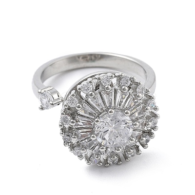 Flat Round Rotatable Open Cuff Rings for Women RJEW-S402-08P-1