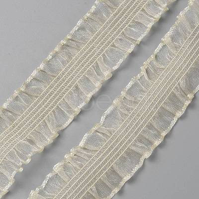 10 Yards Nylon Pleated Elastic Lace Ribbon OCOR-WH0078-92-1