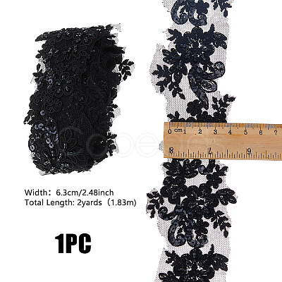 2Yards Polyester Flower Embroidery Lace Trim with Glass Beads OCOR-DC0001-27B-1
