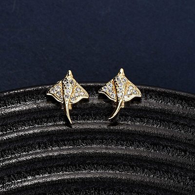 Brass Micro Pave Clear Cubic Zirconia Stud Earrings EJEW-D328-04G-01-1