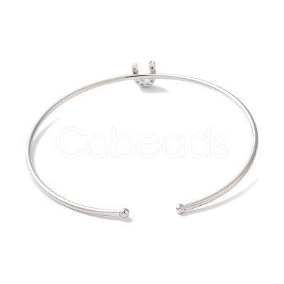 Rack Plating Brass Micro Pave Clear Cubic Zirconia Letter Open Cuff Bangles BJEW-A018-01P-U-1