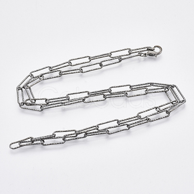 Brass Textured Paperclip Chain Necklace Making MAK-S072-02B-B-1