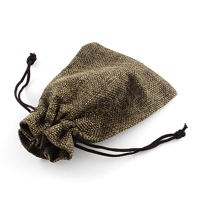 Polyester Imitation Burlap Packing Pouches Drawstring Bags X-ABAG-R005-9x12-05-1