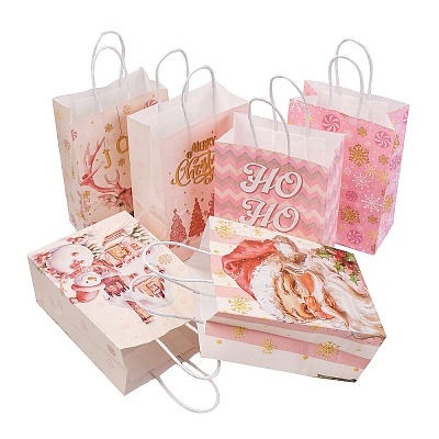 Christmas Printed Rectangle Paper Packing Bags with Handles CARB-D016-04-1