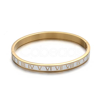 Ion Plating(IP) Roman Numerals Design 304 Stainless Steel Enamel Bangles BJEW-L552-11D-6mm-1