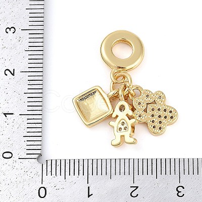 Rack Plating Brass Cubic Zirconia European Dangle Charms KK-P287-17G-1