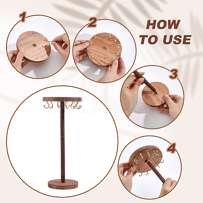 Round Wooden Necklace Organizer Display Stands NDIS-WH0010-34B-1