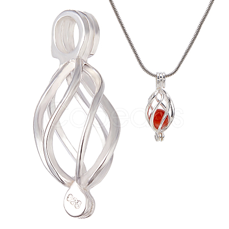 1Pc 925 Sterling Silver Bead Cage Pendants STER-HS0001-21-1