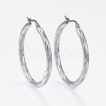 Non-Tarnish 304 Stainless Steel Hoop Earrings X-EJEW-H322-17P-1