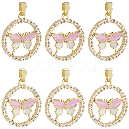 6Pcs Brass Micro Pave Cubic Zirconia Enamel Pendants KK-BBC0020-66-1