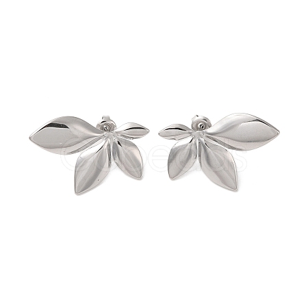 Non-Tarnish Leaf 304 Stainless Steel Stud Earrings for Women EJEW-L272-034P-04-1