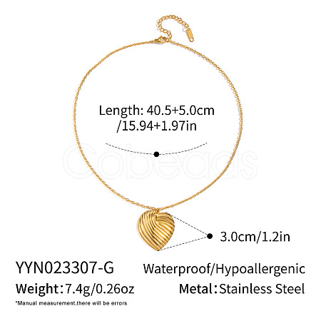 Minimalist 304 Stainless Steel Striped Heart Pendant Necklaces for Women IR3531-1-1