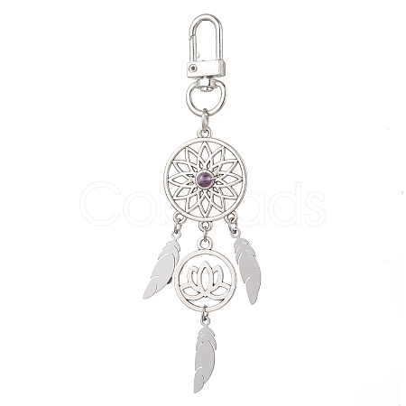 Alloy Woven Web/Net with Feather Pendant Decorations HJEW-TA00191-1