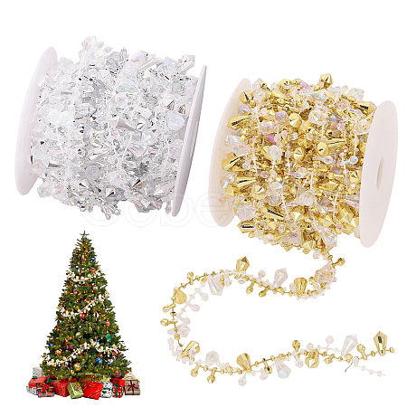 2 Rolls 2 Colors Plastic Diamond Beaded Trim OCOR-CA0001-32-1
