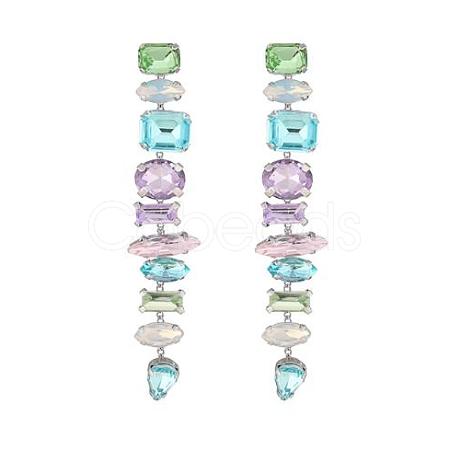 Glass Rectangle Tassel Earrings JE1112A-1