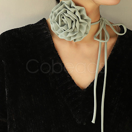 Fabric Rose Tie Choker Necklaces for Women LS-NJEW-Z022-01K-1