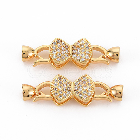 Brass Micro Pave Clear Cubic Zirconia Fold Over Clasps KK-S354-318-NF-1