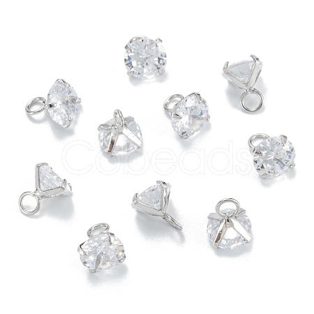Brass Clear Cubic Zirconia Charms ZIRC-G170-11P-1