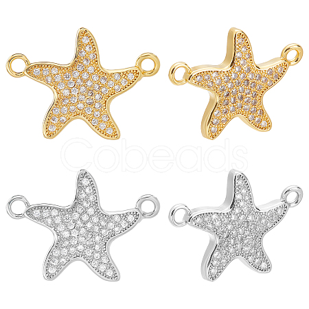 8Pcs 2 Colors Brass Micro Pave Clear Cubic Zirconia Links Connectors KK-CA0003-08-1