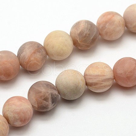 Natural Sunstone Frosted Round Bead Strands G-O039-07-8mm-1