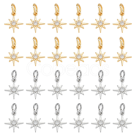 24Pcs 2 Colors Brass Cubic Zirconia Pendants PALLOY-BC00005-1