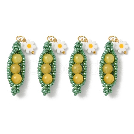 Glass Seed Beaded Pea with Flower Pendants PALLOY-MZ00923-1