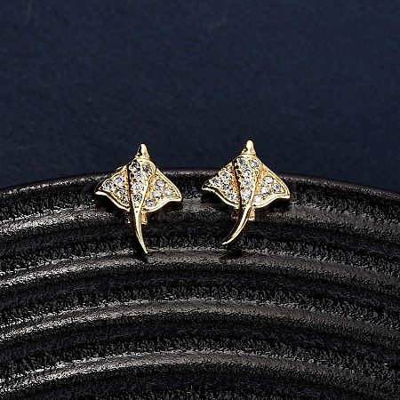 Brass Micro Pave Clear Cubic Zirconia Stud Earrings EJEW-D328-04G-01-1