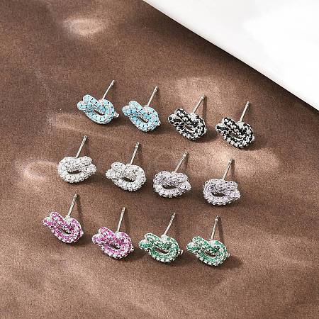 knot Brass Micro Pave Cubic Zirconia Stud Earrings EJEW-C174-01P-1