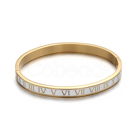 Ion Plating(IP) Roman Numerals Design 304 Stainless Steel Enamel Bangles BJEW-L552-11D-6mm-1
