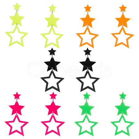 5 Pairs 5 Colors Hollow Star Acrylic Dangle Stud Earrings for Woman EJEW-AN0004-10-1