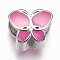 304 Stainless Steel Beads, with Enamel, Large Hole Beads, Butterfly, Pearl Pink, Stainless Steel Color, 9.5x11.5x8mm, Hole: 5.5mm