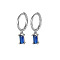 Anti-Tarnish Platinum Rhodium Plated 925 Sterling Silver Dangle Hoop Earrings for Women, Rectangle, Blue, 19.8mm