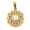 Ion Plating(IP) 304 Stainless Steel Pendants, with ABS Imitation Pearl, Golden, Flower, 21x17.5x6mm, Hole: 5x3mm