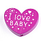 Natural Wood Beads, Dyed, Heart with Word I Love Baby, For Valentine's Day, Magenta, 23x29x7mm, Hole: 2.5mm