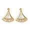 Brass Micro Pave Clear Cubic Zirconia Pendants, with Shell, Fan Shaped, Real 18K Gold Plated, 17.5x15x3mm, Hole: 1mm