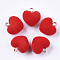 Flocky Acrylic Pendants, with Brass Loops, Heart, Golden, Red, 18.5x18x13mm, Hole: 2.5mm