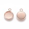 201 Stainless Steel Pendant Cabochon Settings, Plain Edge Bezel Cups, Flat Round, Rose Gold, Tray: 10mm, 15x12x2mm, Hole: 2.2mm