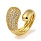 Teardrop Brass Micro Pave Cubic Zirconia Open Cuff Rings for Women, Real 18K Gold Plated, Inner Diameter: 17.8mm