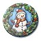 Christmas Handmade Printed Porcelain Big Pendants, Flat Round Charm, Snowman, 76x3.5mm, Hole: 5mm