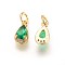 Brass Cubic Zirconia Charms, teardrop, Golden, Green, 10.5x5.5x3.5mm, Hole: 3mm