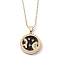 Alloy Rhinestone Pendant Necklaces, with Resin and Ball Chains, Flat Round with Constellation/Zodiac Sign, Golden, Black, Pisces, 18.31 inch(46.5cm)